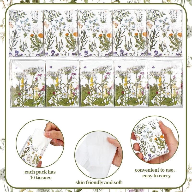 Fourluoo 100 Pack Pocket Tissues Individual Packs Bulk 3 Ply Mini Wallet Facial Tissues Travel Size for Spring Summer Wedding Party Supplies(Wildflower) - Image 5